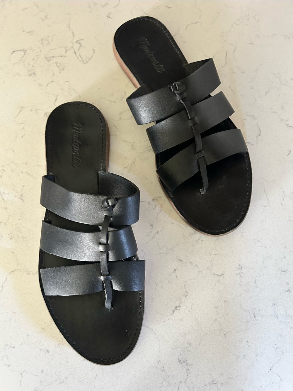 Madewell Boardwalk Black Leather Knot Slide Sandals